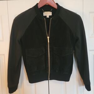 MICHAEL Michael Kors Black Bomber Jacket with Gold Accents